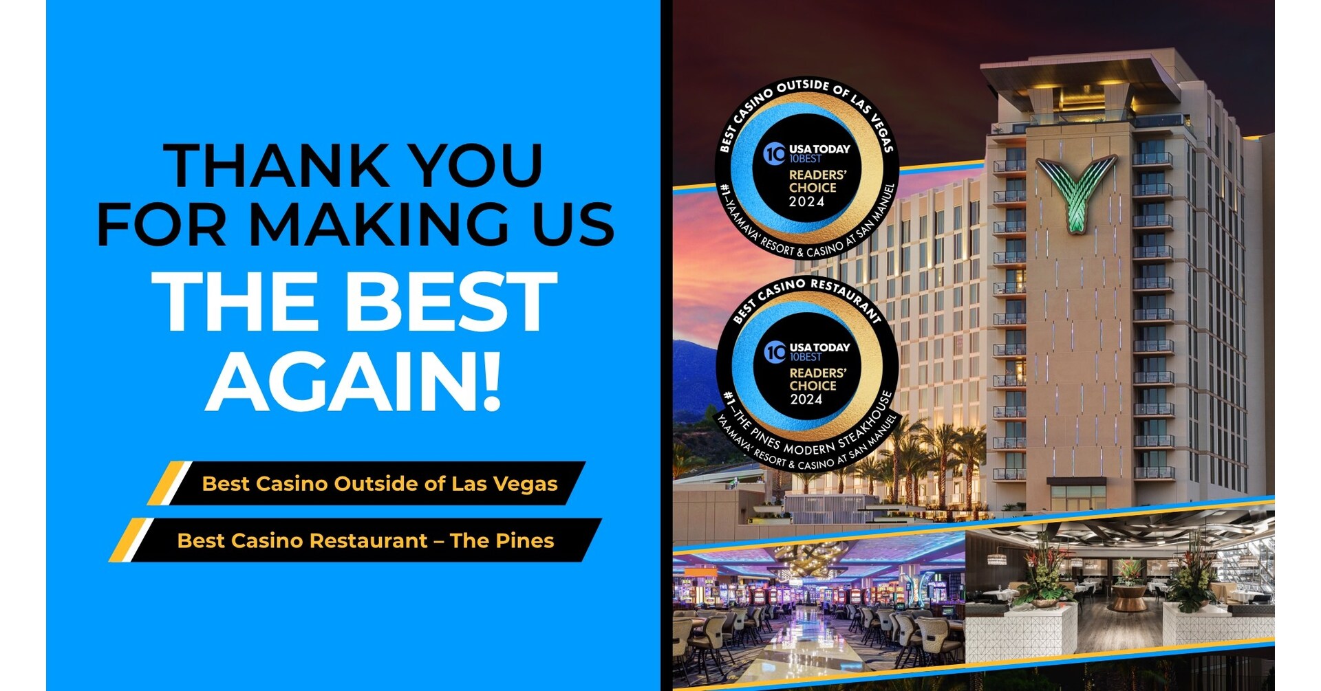 Yaamava’ Resort & Casino 與 Palms Casino Resort 雙雙榮膺全美最佳賭場