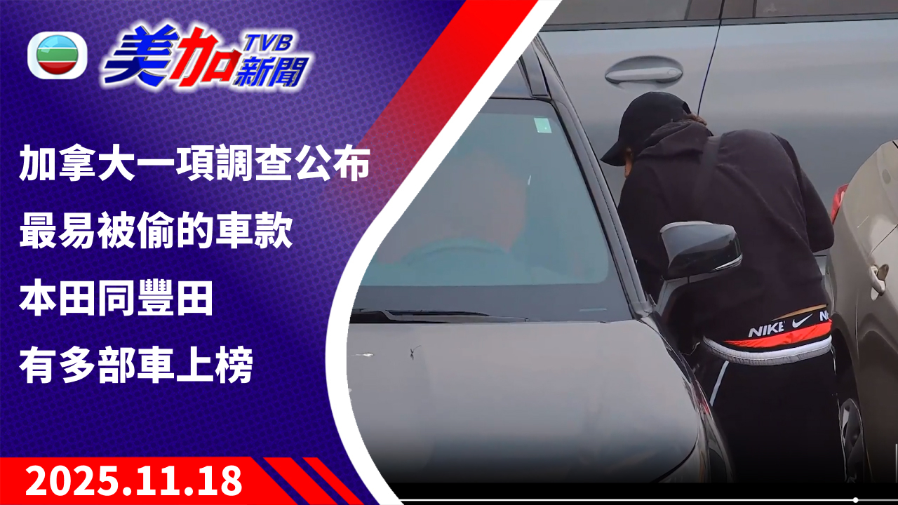 TVB 美加新聞|加拿大一項調查公布最易被偷的車款 本田同豐田有多部車上榜 |加拿大新聞|2025 年 11 月 18 日