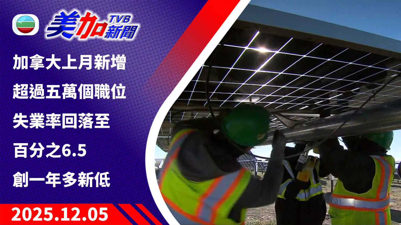 TVB 美加新聞｜加拿大上月新增超過五萬個職位 失業率回落至百分之 6.5 創一年多新低｜加拿大新聞｜2025 年 12 月 5 日