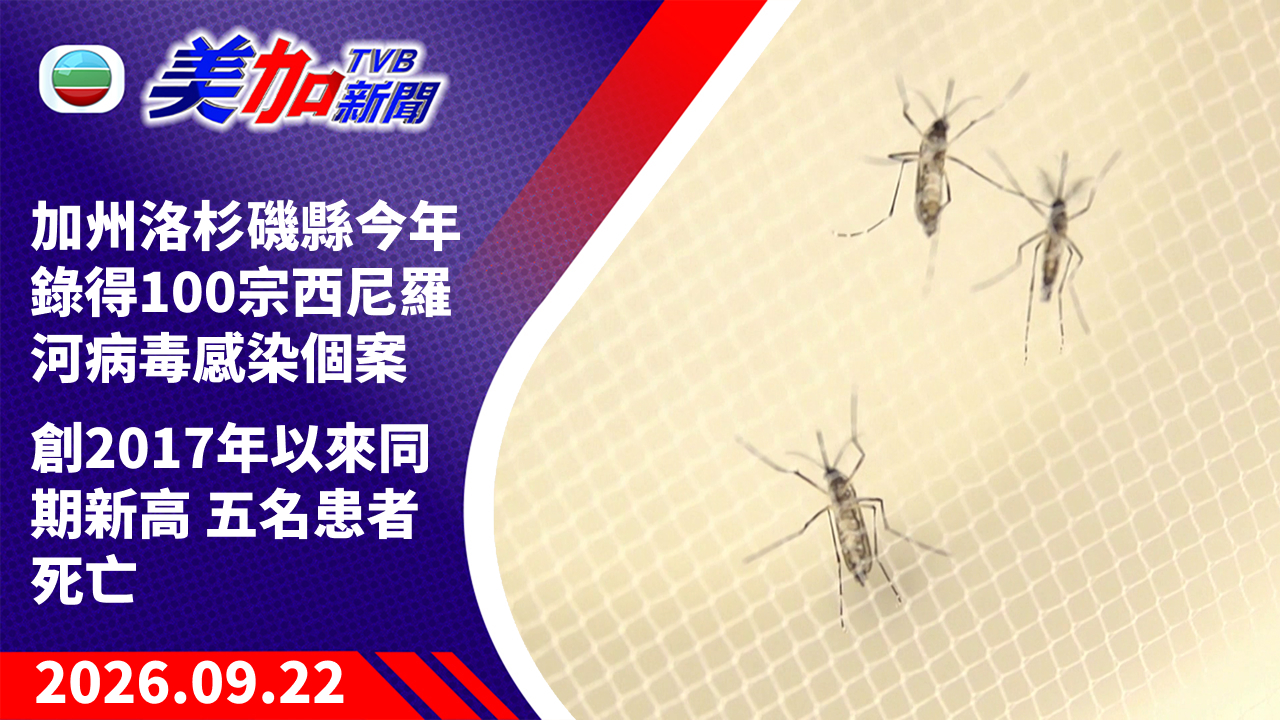 TVB 美加新聞｜加州洛杉磯縣今年錄得 100 宗西尼羅河病毒感染個案 創 2017 年以來同期新高 五名患者死亡 ｜美國新聞｜2026 年 9 月 22 日